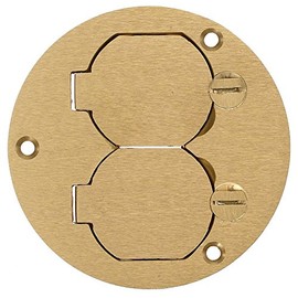 Hubbell Wiring Systems S3925 Brass Round Floor Box Duplex Flap Single Service Cover, 3.88" Diameter