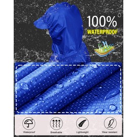 iCreek Hooded Rain Poncho with Pocket Waterproof Lightweight Unisex Raincoat Jacket for Hiking, Camping, Outdoor (Blue, Large)