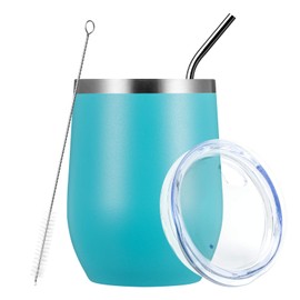 MEWAY Stemless 12 OZ Wine Tumbler Glasses with Lid -Insulated Double Wall Vacuum Stainless Steel Travel Tumbler with Straw,Gift for Woman Under 10 dollars (Light Green,1)