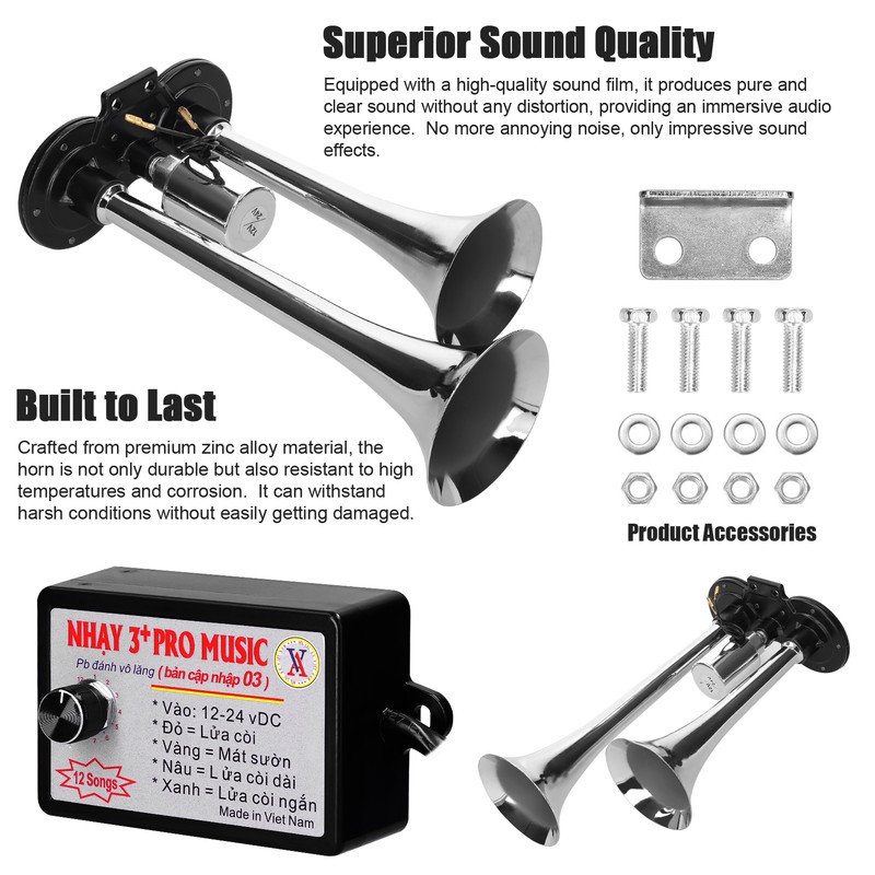 110dB Dual Trumpet Air Horn Loud Electric Horn 12-24V with