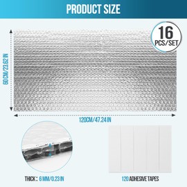 Nisorpa 16Pcs Double Reflective Insulation Foam, Bubble Insulation Sheet Aluminum Foil Radiant Barrier Thermal Insulation Shield w/h 120 Tapes for Garage Door Greenhouse RV Window Attic Wall(120x60CM)