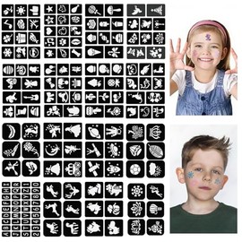 LOPHE Tattoo Stencils for Kids - Reusable & Waterproof - 16 Sheets Animal, Mermaid, Christmas Designs | Face & Body Art Templates | Birthday, Party, Halloween Christmas Gifts