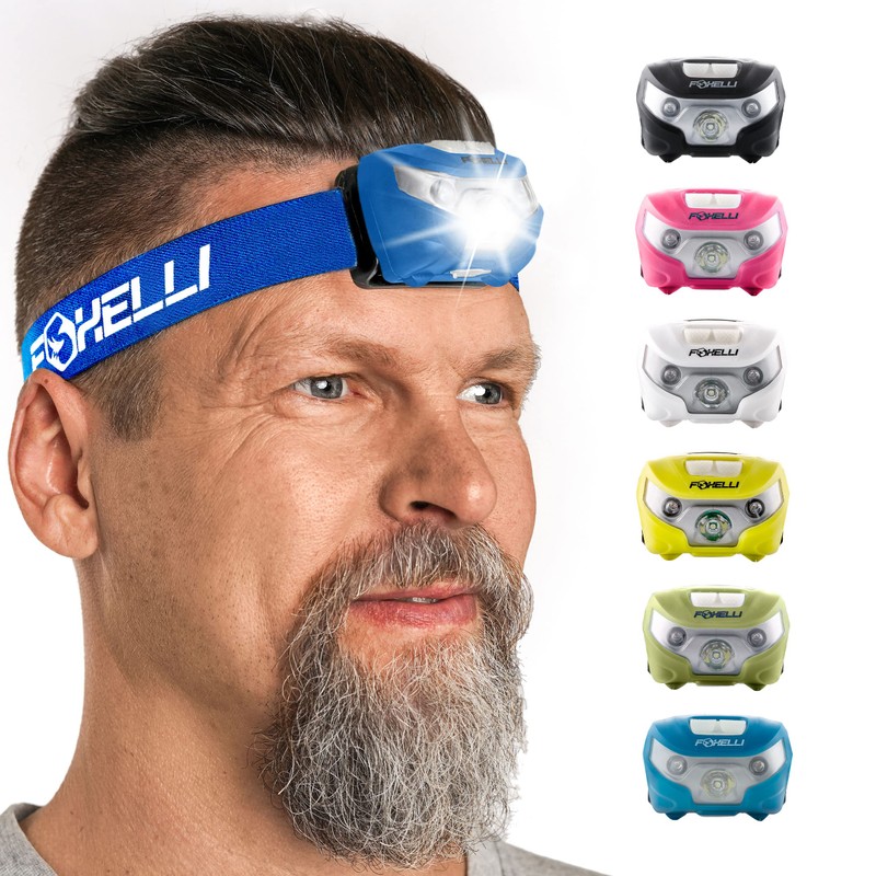 Foxelli Rechargeable LED Headlamp - Super Bright, Lightweight, and Comfortable