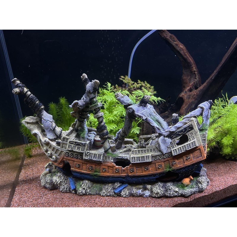 RVQIGYP Large Fish Tank Decoration Treasure Hunting Pirate Ship, Aquarium