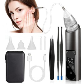 Ear Wax Vacuum Removal Tool, 6 Gear Strong Suction Electric Ear Cleaner Ear Vacuum Wax Remover, USB Charge Earwax Removal Kit Reusable Soft Silicone Ear Cleaning Kit Water Remover Tool (Black)