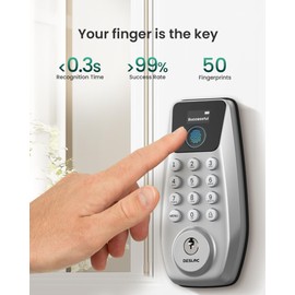 DESLOC C110 Smart Lock with LockVue Display, 3-in-1 Keyless Entry Door Lock with Fingerprint, Passcode & Key, BHMA Certified Deadbolt, Auto Lock, 12-Month Battery for Home, Apartment & Airbnb, Silver