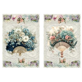 ELECTRIC QUILT COMPANY Victorian Floral Hand Fan A MULTI-SIZE Cotton Fabric Quilt Blocks Reproduction - 2 Fabric Blocks C @ 4.75X7" each