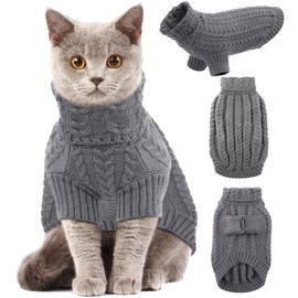 EMUST Sweaters for Cats, Calssic Extra Small Dog Sweater with Sleeve for Fall & Winter, Warm Puppy Sweaters for Small Dogs for Holiday, Grey XS