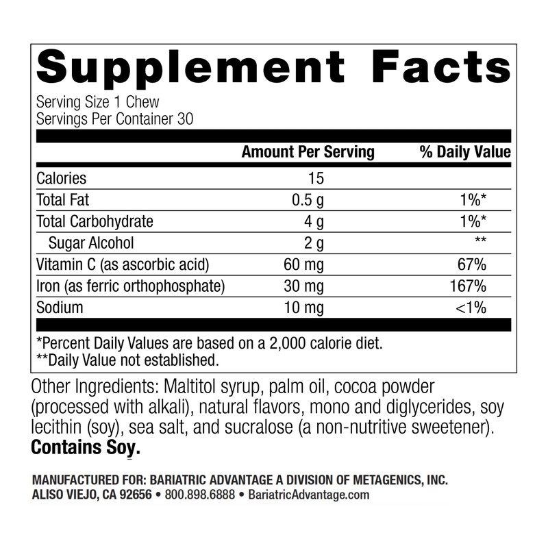 Bariatric Advantage Iron 30 mg Chewy Bite with Vitamin C