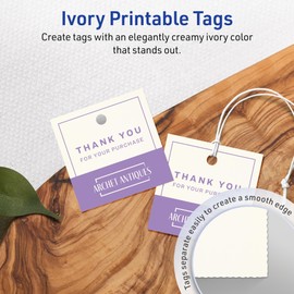 Avery Printable Square Tags with Sure Feed Technology, 1-1/2" x 1-1/2", Matte Ivory Cardstock, Print-to-the-Edge, Laser/Inkjet, 200 Total, Great for Custom Gift Tags and Branding Tags