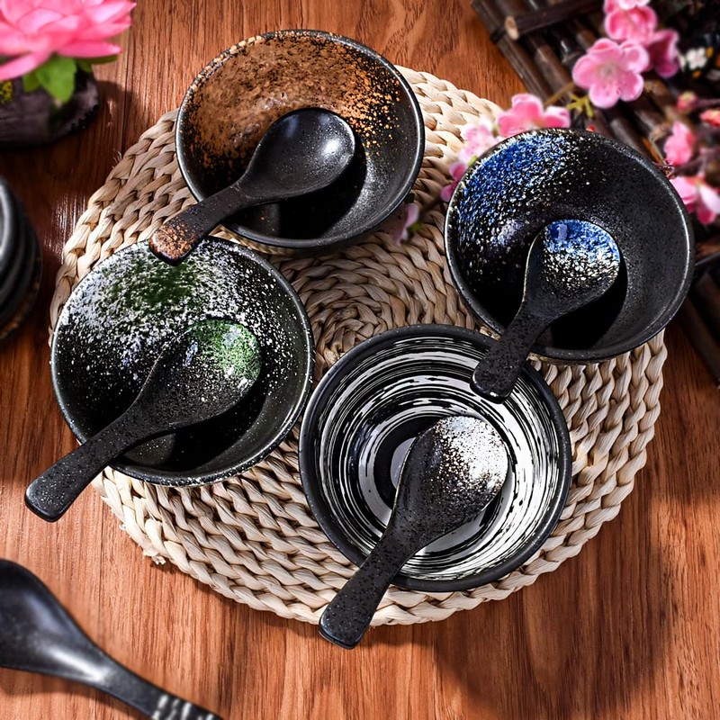 LMRLCS Japanese Kiln-formed Ceramic Bowl Set of 4 for Cereal,