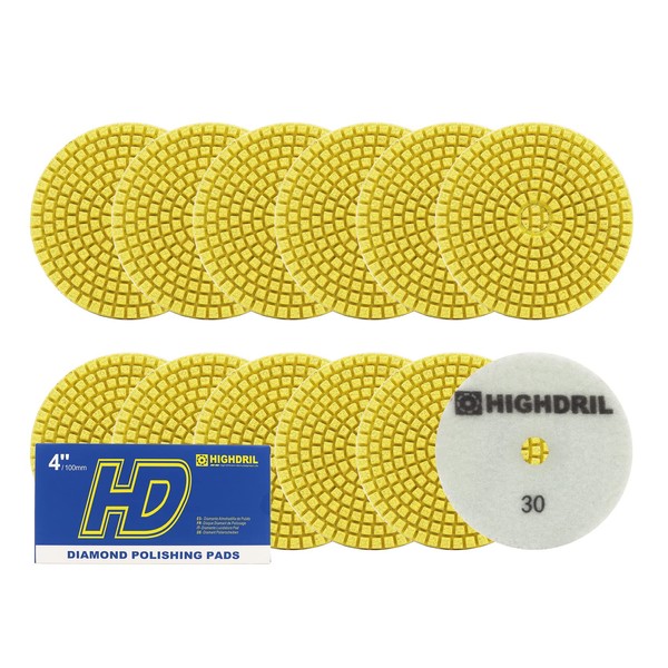 Wet Diamond Polishing Pads,HIGHDRIL 12pcs 100MM #30,for Granite Marble Sanding