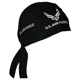 Air Force Doo Rag Durag Cap Black Head Wrap Silver Wings Logo Emblem