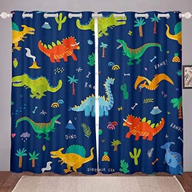Kids Dinosaur Curtains Cartoon Dinosaur Printed Curtains for Bedroom Living Room for Child Boys Girls Cute Animal Pattern Windows Drapes Children Room Decoration,W46*L54