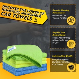 HOMEXCEL Microfiber Cleaning Cloths 6 Pack, 12.5 x 12.5 inch Microfiber Towel for Cars, Ultra Absorbent Car Washing Cloth, Lint Free Streak Free Cleaning Rags for Car, Kitchen, and Window, Multicolor