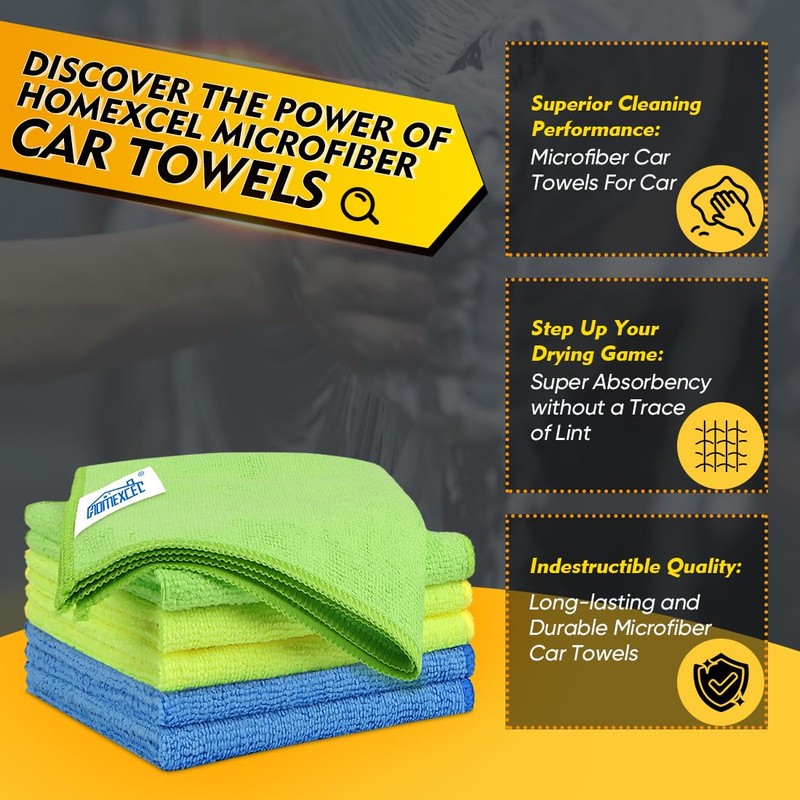 HOMEXCEL Microfiber Cleaning Cloths 6 Pack, 12.5 x 12.5 inch