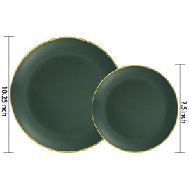 PULOTE 100PCS Green Plastic Plates - Green Disposable Plates With Gold Rim - Green Plates Disposable Include 50PCS Green Dinner Plates 10.25inch,50PCS Green Dessert Plates for Party&Christmas