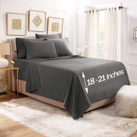 Empyrean Bedding Extra Deep Pocket Fitted Sheet - 6 Piece Sheet Set - 110 GSM Deep Pocket Sheets - Deep Fitted Sheets Set - 84 x 72 inches - Cal King Size Sheets - Charcoal Gray