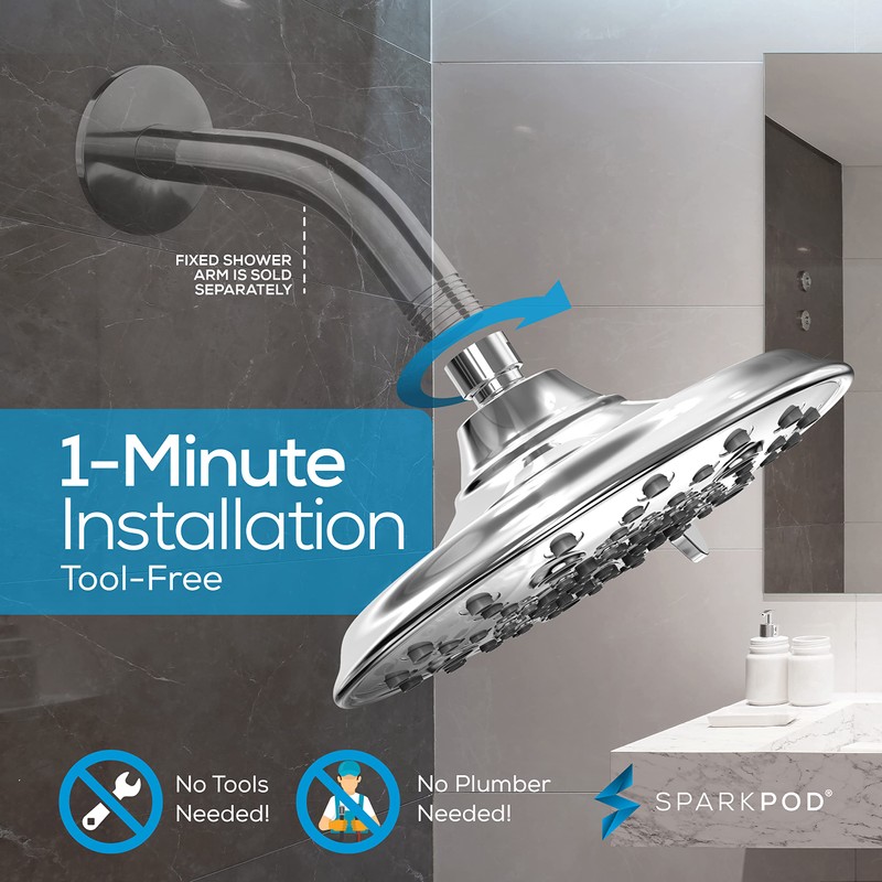 SparkPod 7 Spray Settings Shower Head - Adjustable High Flow