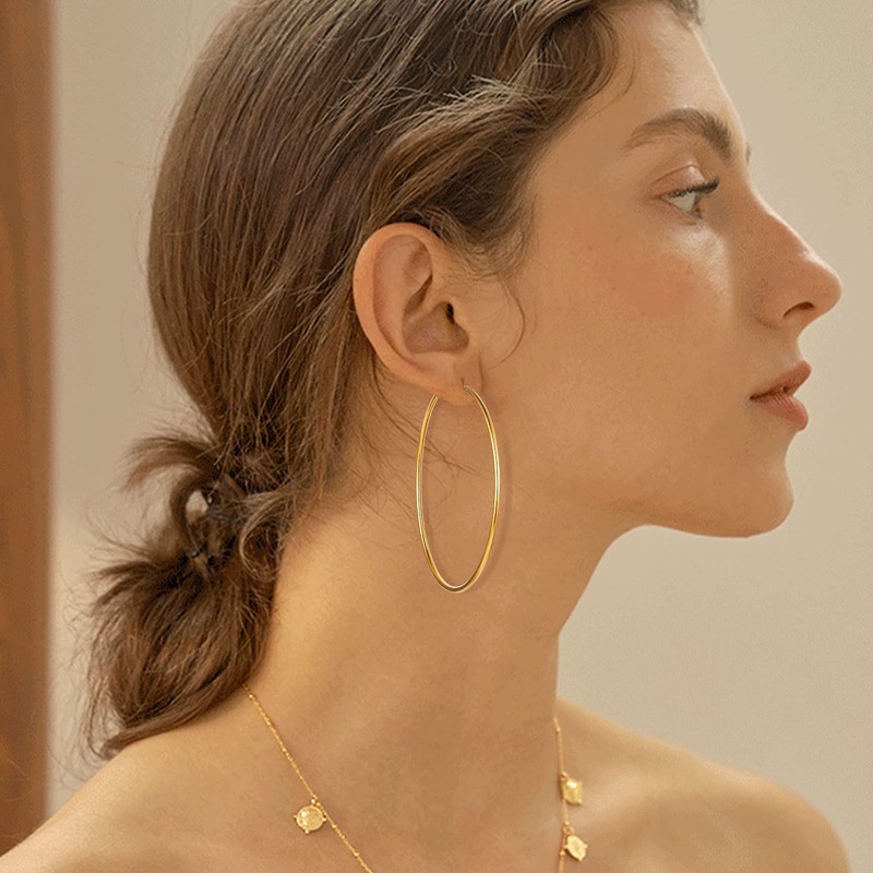 ChicSilver Gold Plated 70mm Hoop Earrings for Women Minimalist Round