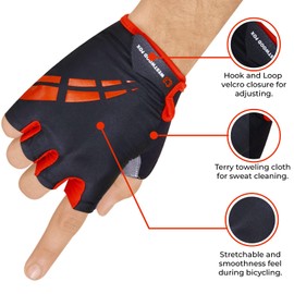 WESTWOOD FOX Cycling Gloves for Men Women,Half Finger Unisex Gel Padded Anti-Slip Mountain Bike Gloves, Breathable Shock Absorption Grip Palm Bicycle Summer Riding MTB Bike Gloves (Red, L)