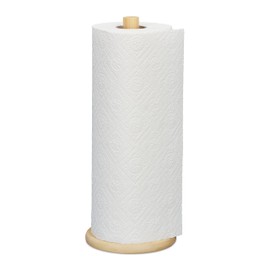 Relaxdays Standing Kitchen Roll Holder Bamboo Roll Holder for Kitchen, H x D: 28 x 11.5 cm, Kitchen Roll Stand, Natural