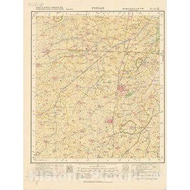 Historic Pictoric Map : Karnal & Ludhiana Districts & Jind, Maler Kotla, Nabha & Patiala States, Punjab No. 44 N/S.E. 1921, India and Adjacent Countries, Antique Vintage Reproduction : 33in x 44in