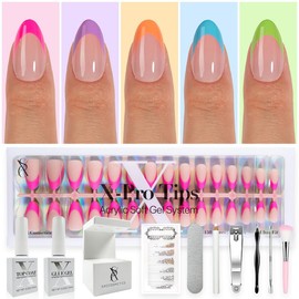 SXC Cosmetics X-Pro Tips French Tip Press On Nails - Vibrant Pastel Glow in the Dark Series Starter Kit Acrylic Soft Gel System Matte Finish Manicure:_GLOW114KIT-S Almond
