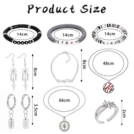 12 Pcs Skz Jewelry Set, Compass Star Necklace, Rings, Bracelets, Earrings
