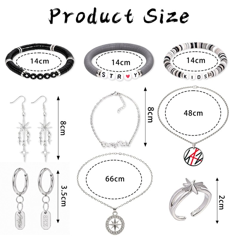 12 Pcs Skz Jewelry Set, Compass Star Necklace, Rings, Bracelets,