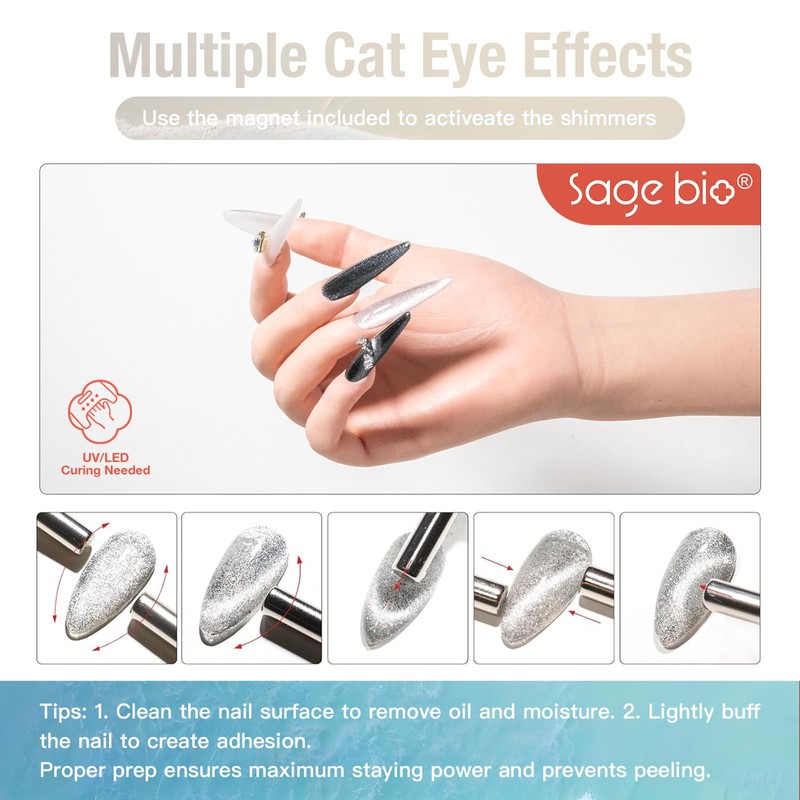 SAGEBIO Multifunctional Cat Eye Gel Nail Polish, No Base or