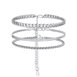 PROSTEEL Ankle Bracelets for Women Waterproof Cuban Link Anklets Stainless Steel Herringbone Anklets Adjustable Anklet Set