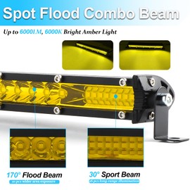 LIGBT 2Pcs 11 Inch 78W Slim LED Light Bar Single Row 26LED Amber Spot Flood Combo Beam Fog Driving Lamp Off Road Lights Bar Slim for Trucks UTV SUV Jeep ATV