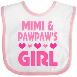 inktastic Mimi and Pawpaw Girl Granddaughter Valentine Baby Bib White and Pink 43063