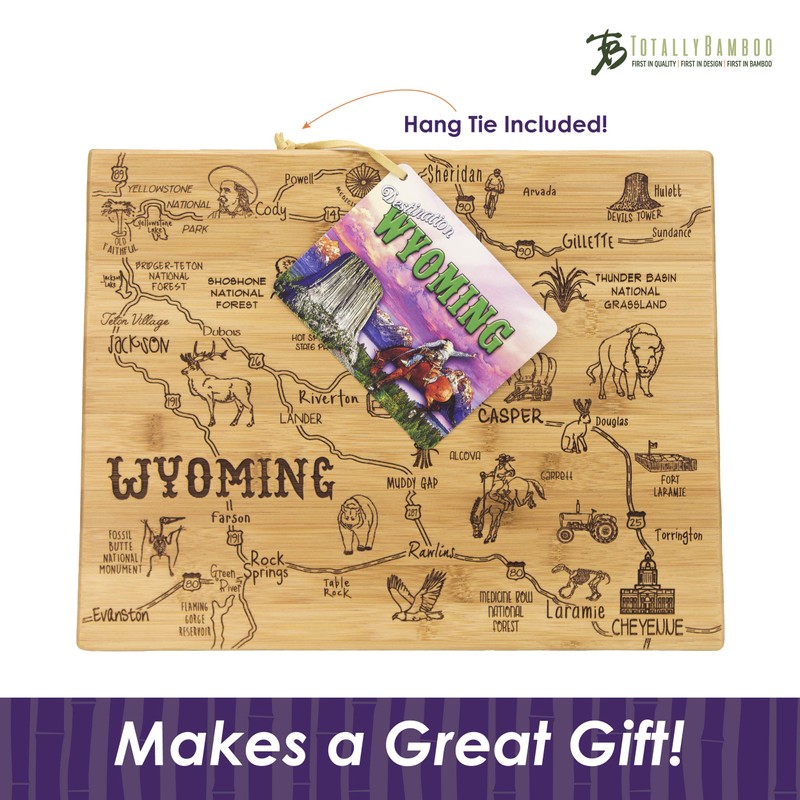 Totally Bamboo Destination Wyoming State Shaped Serving and Cutting Board,