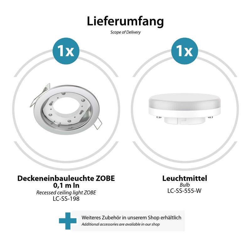 ledscom.de Zobe GX53 LED Recessed Spotlights Round Matt Chrome 6.105
