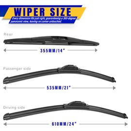 3 wipers Replacement for 2003-2008 Honda Pilot, Windshield Wiper Blades Original Equipment Replacement - 24"/21"/14" (Set of 3) U/J HOOK