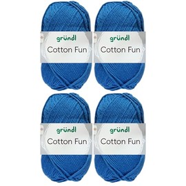 4 x 50 g Gründl Cotton Fun Crochet Yarn 100% Cotton with Instructions for Shopping Net (10 Royal Blue)