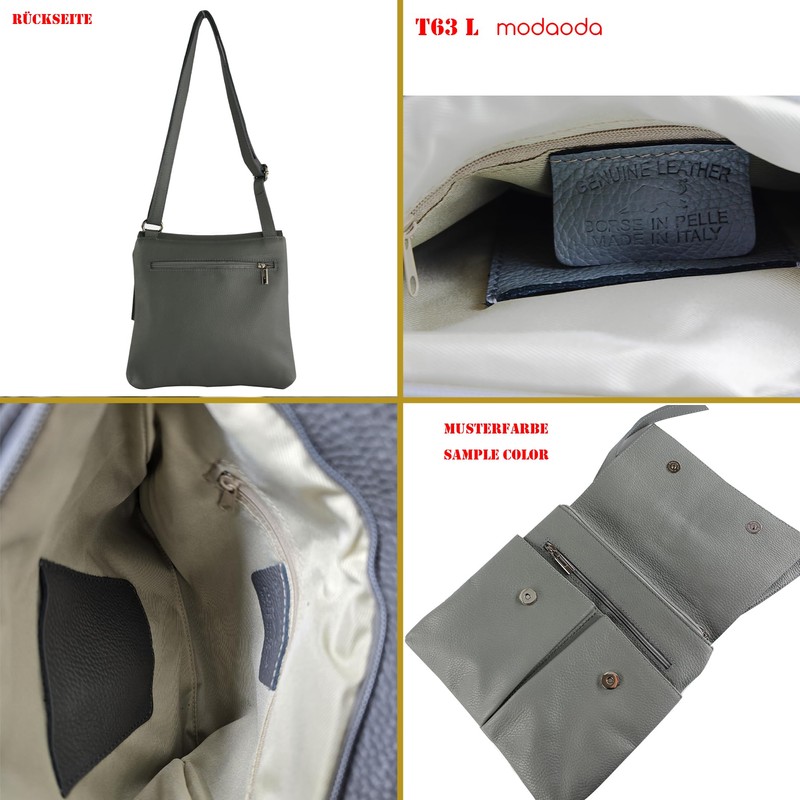 modamoda de - T63LEDER - Women's Leather Shoulder Bag, olive