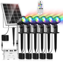MEIHUA Solar Spot Lights Outdoor Color Changing, 6 in 1 Solar Landscape Lighting RGB Spotlights with Remote Control, IP66 Waterproof Solar Lights Outdoor Garden for Pathway Yard Pool Tree