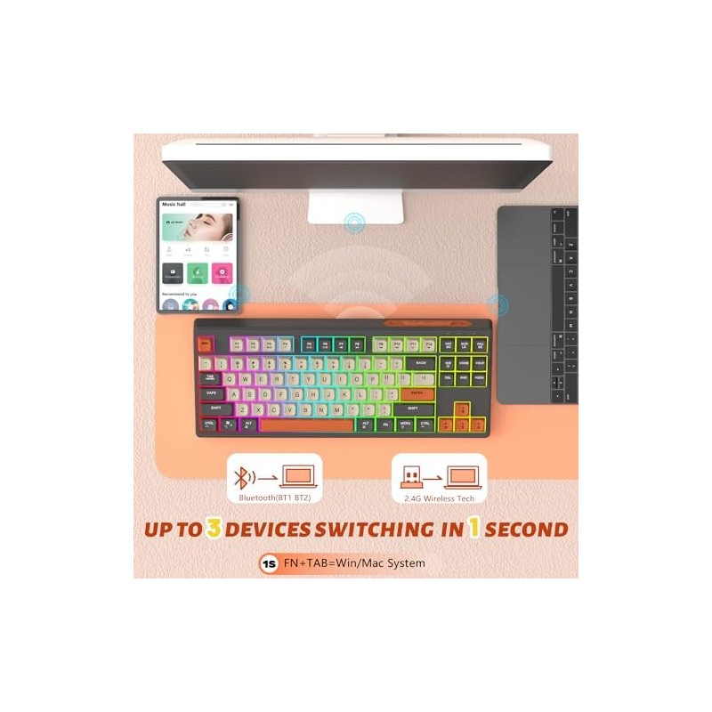 ATTACK SHARK M87 80 Teclado Inalámbrico para Juegos,87 Teclas Rainbow