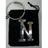 New-Letter N Keychain Silver Tone Metal Ganz Initial Key Ring