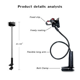 AUXO-FUN Soporte para teléfono Celular, Soporte Universal para teléfono Celular, Clip de Brazo Largo Flexible de Cuello de Cisne (Negro)