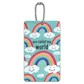 You Color My World Rainbows Happy Clouds Luggage Card Suitcase Carry-On ID Tag