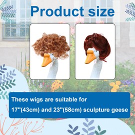 BOXOB 2pcs Porch Goose Outfits Wigs, Cute Porch Goose Braid Wigs Decoration Hair Accessories for Costume Outdoor Patio Yard Lawn Statue Garden Art Costume (Long Slightly Curly & Afro)