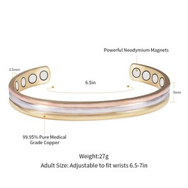 YINOX Magnetische Kupfer Armbänder Ring Set für Frauen Damen Arthritis Kleine mit Magneten Tri Ton 6,5 '' Schmuck (CPB-0945SRG CPR-0013)