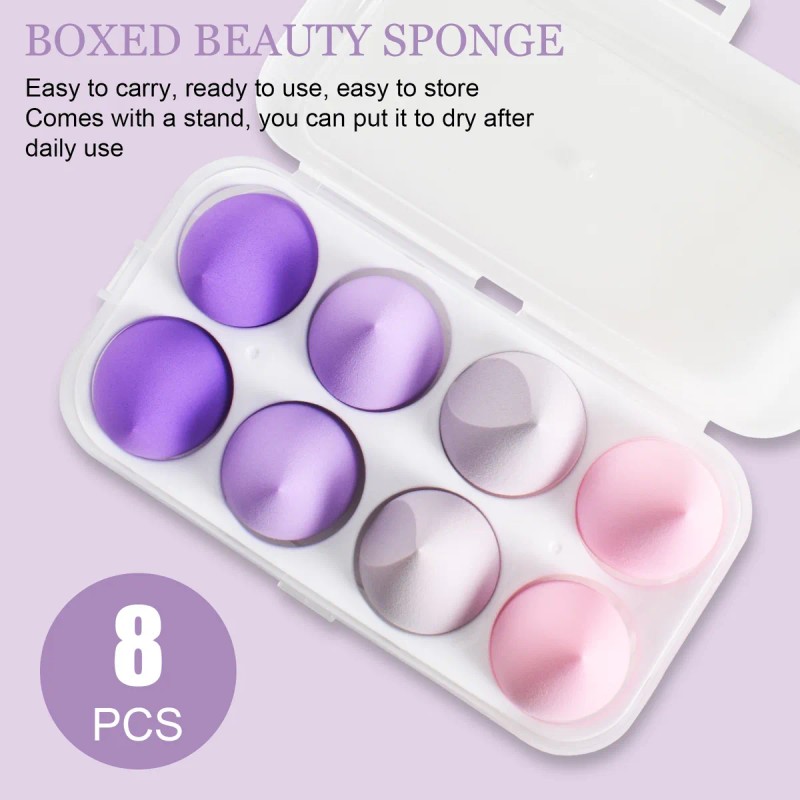 Kit Esponja De Maquillaje Base Rubor 8 Piezas Con Caja