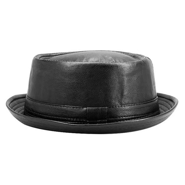 Men's Roll up Pork Pie Pillbox Trilby PU Leather Derby