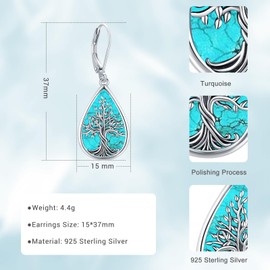 Eusense Tree of Life Earrings 925 Sterling Silver Earrings Jewellery Gifts for Women Ladies Girls, Sterling Silver, No Gemstone