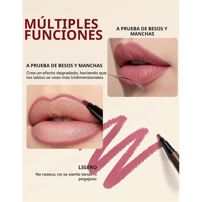 Erinde Lápiz Delineador de Labios Líquido con Pincel, Resistente al
